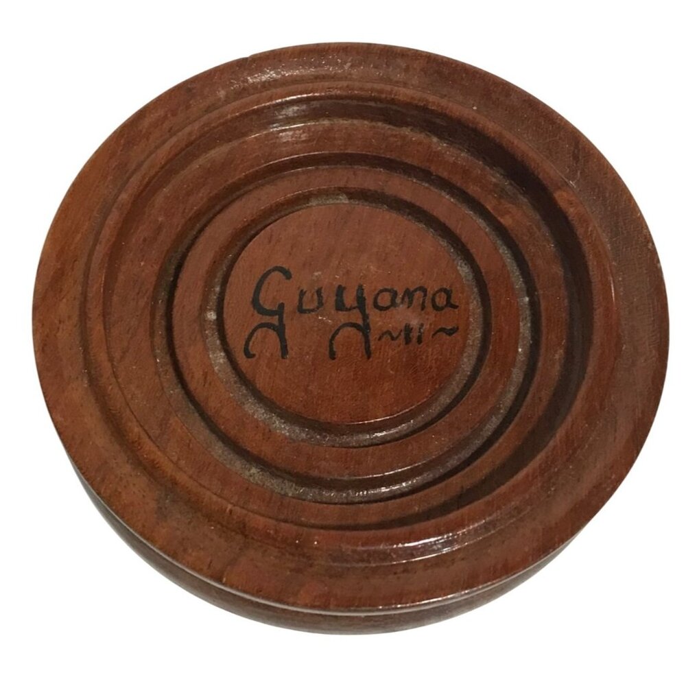 Handcrafted Wooden Coaster With Guyana Inscription 4" Diameter